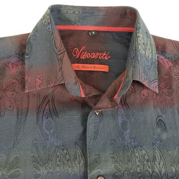Visconti Button Up Paisley Shirt Blue Red Mens Small Collar Long Sleeve Striped - Picture 3 of 9